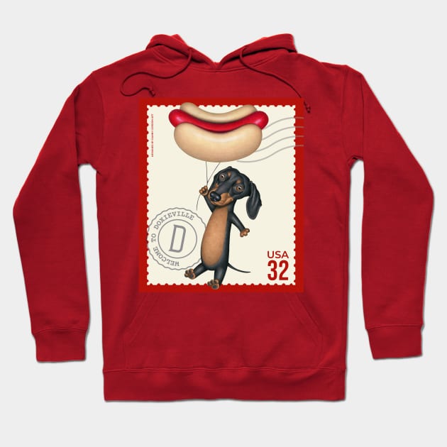 Cute Dachshund Doxie Dog with Hotdog Balloon Hoodie by Danny Gordon Art